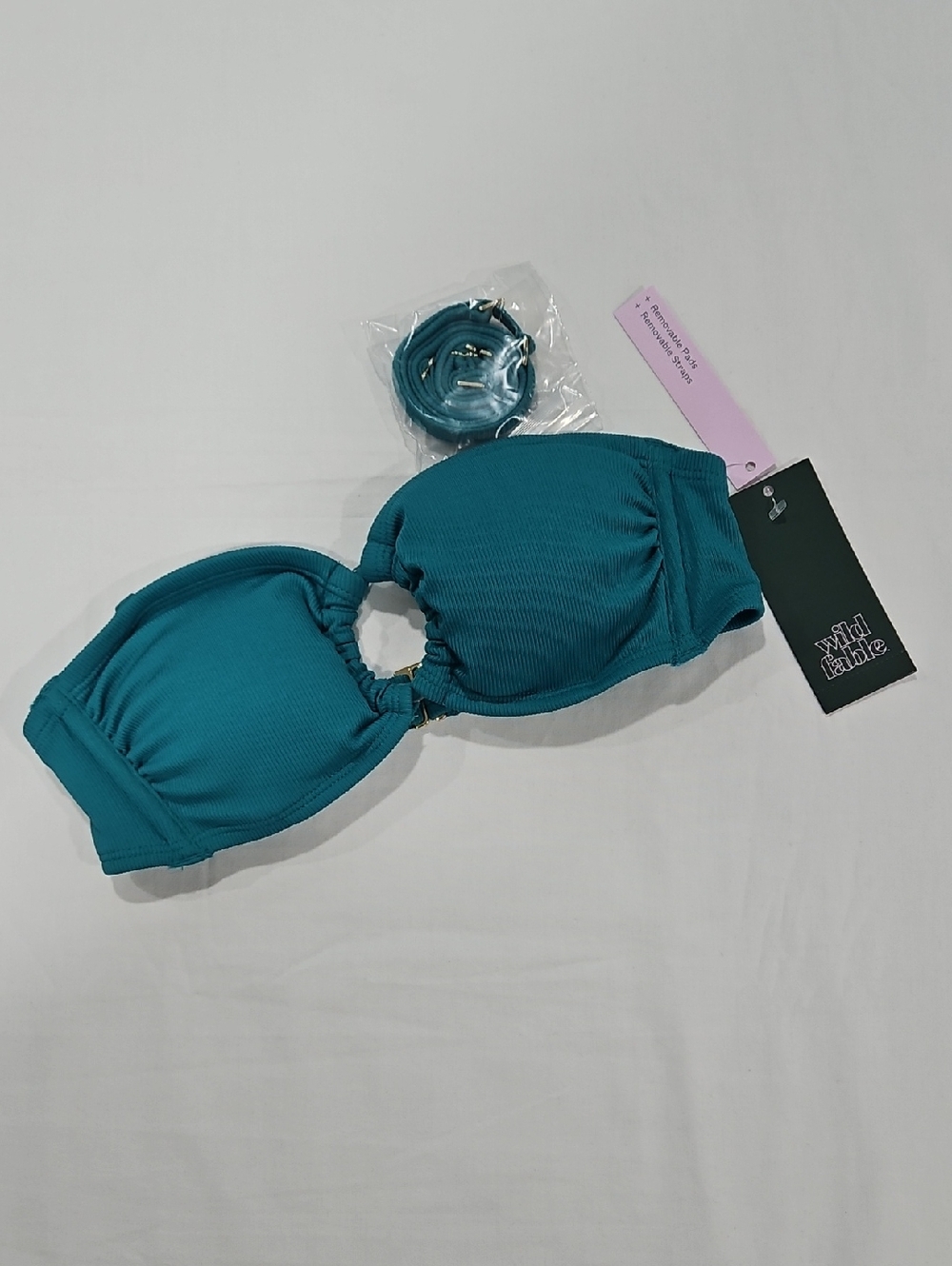 wild fable Teal Ribbed Bandeau Bikini Top